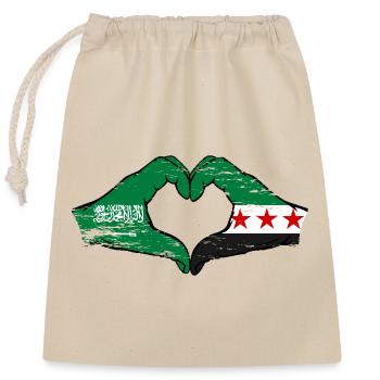 Arabie Saoudite Syrie Drapeau Mains Coeur Forme Utilisé - Sac cadeau en coton avec cordon (25 x 30 cm) - nature - Devant