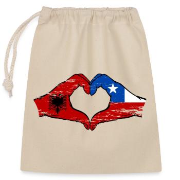 Albanien Chile Flagge Hände Herzform used - Verschließbarer Geschenkbeutel aus Baumwolle (25x30cm) - Natur - Vorne