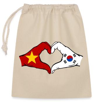 Vietnam Corée du Sud Drapeau Mains Coeur Forme - Sac cadeau en coton avec cordon (25 x 30 cm) - nature - Devant