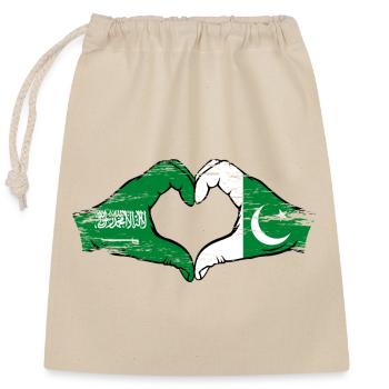 Saudi Arabia Pakiastan Flag Hands Heart Shape Used - Closable cotton gift bag (25x30cm) - nature - Front