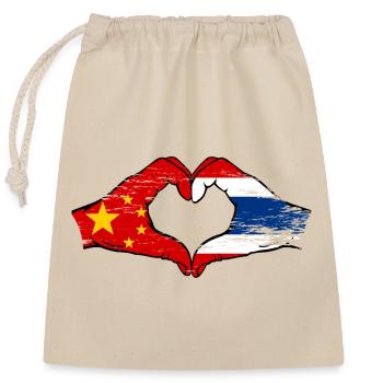 Chine Drapeau Thaïlande mains forme de coeur utilisé - Sac cadeau en coton avec cordon (25 x 30 cm) - nature - Devant