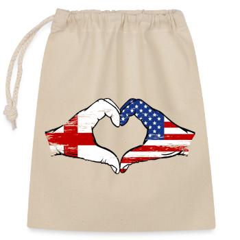 England USA Flagge Haende Herzform used - Verschließbarer Geschenkbeutel aus Baumwolle (25x30cm) - Natur - Vorne