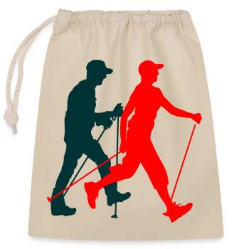 Nordicwalking Walker Silhouette bunte Figuren - Verschließbarer Geschenkbeutel aus Baumwolle (25x30cm) - Natur - Vorne