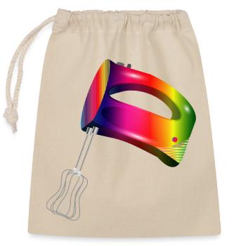 Handrührgerät in bunten Regenbogen Farben - Verschließbarer Geschenkbeutel aus Baumwolle (25x30cm) - Natur - Vorne