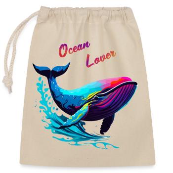 Ocean Lover. Baleine - Sac cadeau en coton avec cordon (25 x 30 cm) - nature - Devant