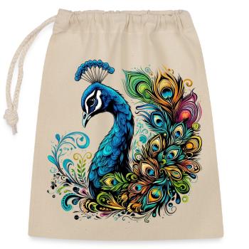 Pfau - Verschließbarer Geschenkbeutel aus Baumwolle (25x30cm) - Natur - Vorne