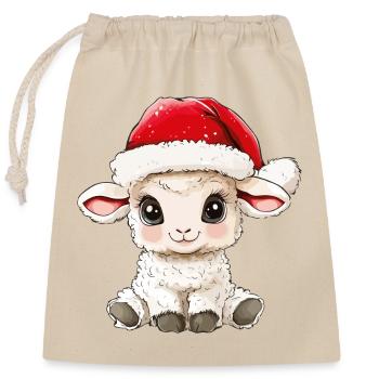 Schaf Weihnachten Süß Niedlich Lama Weihnachtlich - Verschließbarer Geschenkbeutel aus Baumwolle (25x30cm) - Natur - Vorne