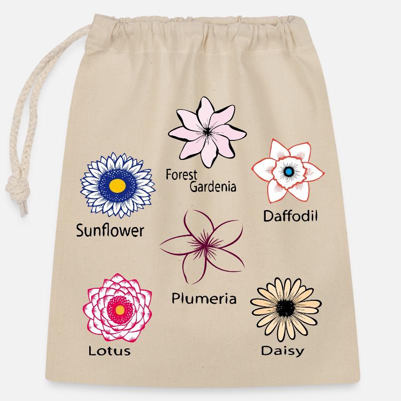 Blumenarten - Verschließbarer Geschenkbeutel aus Baumwolle (25x30cm) - Natur