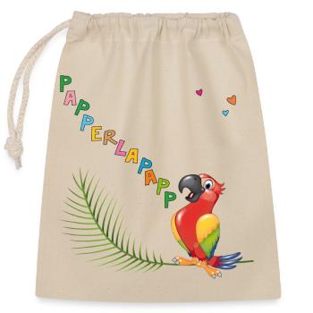 Papagei Papperlapapp - Verschließbarer Geschenkbeutel aus Baumwolle (25x30cm) - Natur - Vorne