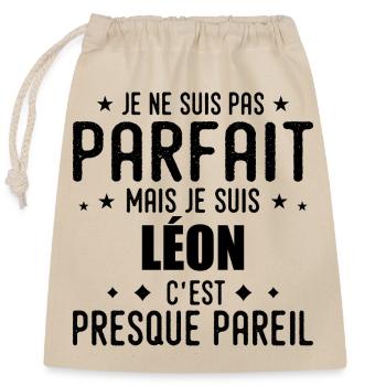 Léon: authentic, imperfect, top, perfection - Closable cotton gift bag (25x30cm) - nature - Front