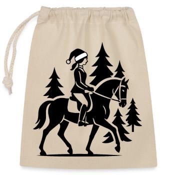 Reiten Weihnachten Reiterin Pferd Geschenk - Verschließbarer Geschenkbeutel aus Baumwolle (25x30cm) - Natur - Vorne