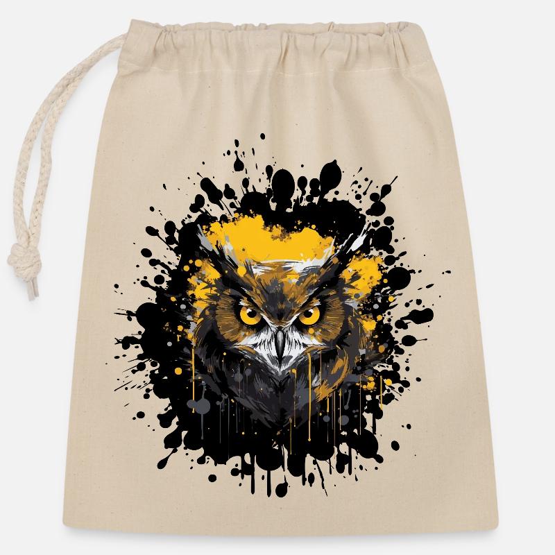 Éclaboussure de chouette Noctambule - Sac cadeau en coton avec cordon (25 x 30 cm) - nature