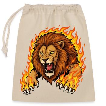 Löwe in Flammen - Verschließbarer Geschenkbeutel aus Baumwolle (25x30cm) - Natur - Vorne