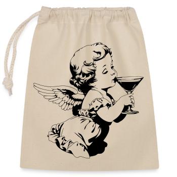 Cocktail Engel – Cherub mit Martini Glas - Verschließbarer Geschenkbeutel aus Baumwolle (25x30cm) - Natur - Vorne