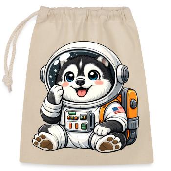 Un chien mignon Husky astronaute dans le dessin animé spatial Ent - Sac cadeau en coton avec cordon (25 x 30 cm) - nature - Devant