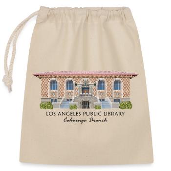 Los Angeles Öffentliche Bibliothek, handgezeichnet - Verschließbarer Geschenkbeutel aus Baumwolle (25x30cm) - Natur - Vorne