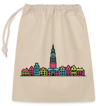 Ligne d’horizon de la ville de Groningue Martinitoire - Sac cadeau en coton avec cordon (25 x 30 cm) - nature - Devant
