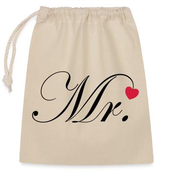 Mr Design Bräutigam Hochzeit Herz Geschenk Paar - Verschließbarer Geschenkbeutel aus Baumwolle (25x30cm) - Natur - Vorne