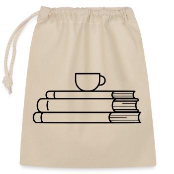 Bücherstapel Kaffee Tasse Outline - Verschließbarer Geschenkbeutel aus Baumwolle (25x30cm) - Natur - Vorne