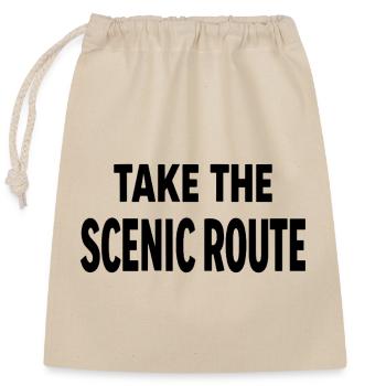 Take the scenic route Abenteuer Reise Spruch - Closable cotton gift bag (25x30cm) - nature - Front