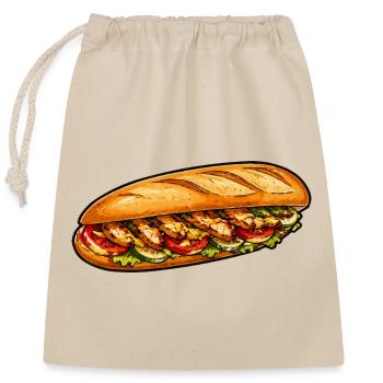 Frisch belegtes Baguette-Sandwich - Verschließbarer Geschenkbeutel aus Baumwolle (25x30cm) - Natur - Vorne