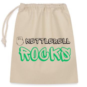 Kettlebell ROCKS Shirts grün - Verschließbarer Geschenkbeutel aus Baumwolle (25x30cm) - Natur - Vorne