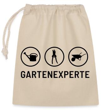 Garden expert: Watering can, hedge trimmers, wheelbarrow - Closable cotton gift bag (25x30cm) - nature - Front
