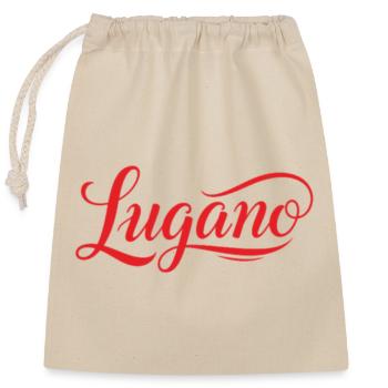 Lugano in Elegant red font with verve - Closable cotton gift bag (25x30cm) - nature - Front