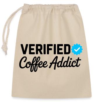 Verifizierter Kaffeesüchtiger lustiger Koffeinliebhaber-Abzeichen - Verschließbarer Geschenkbeutel aus Baumwolle (25x30cm) - Natur - Vorne