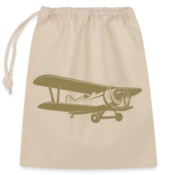 Pilote de biplan Rétro Minimaliste - Sac cadeau en coton avec cordon (25 x 30 cm) - nature - Devant