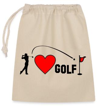 Ich liebe Golfherz - Verschließbarer Geschenkbeutel aus Baumwolle (25x30cm) - Natur - Vorne
