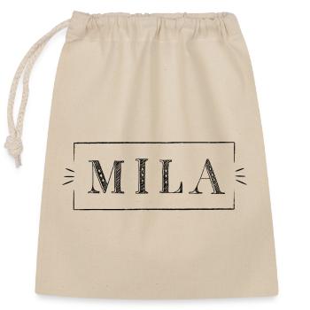 MILA - girl name in a frame - Verschließbarer Geschenkbeutel aus Baumwolle (25x30cm) - Natur - Vorne