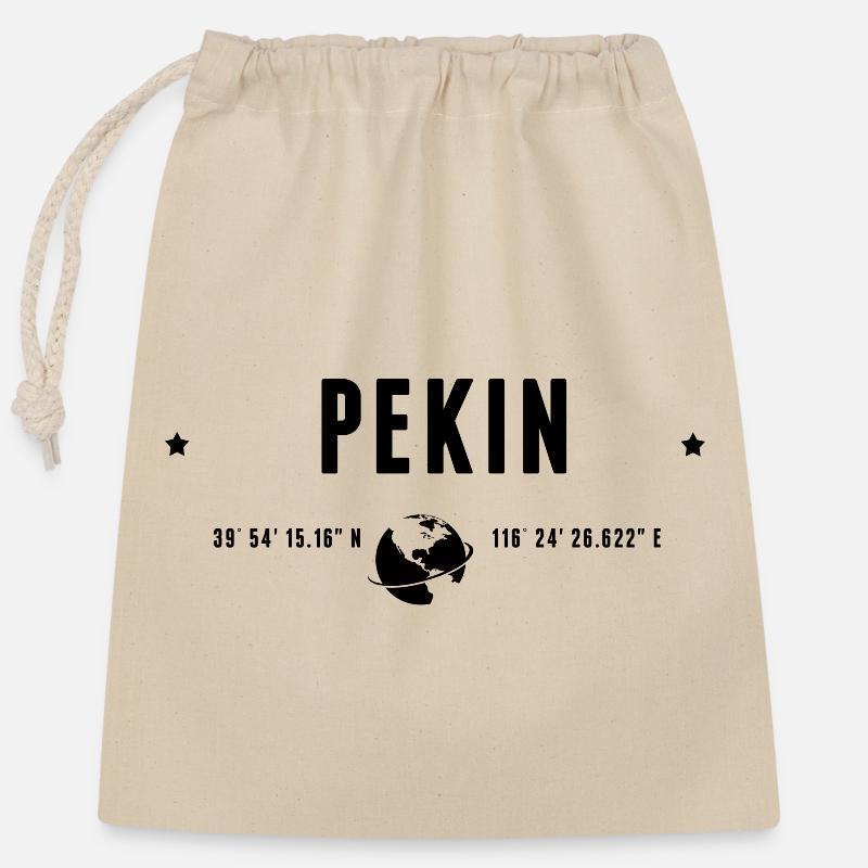 Beijing Stylized Geographical Coordinates - Closable cotton gift bag (25x30cm) - nature