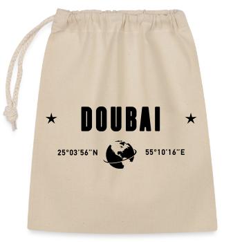 Dubaï, Émirats arabes unis : Coordonnées : planète Terre - Sac cadeau en coton avec cordon (25 x 30 cm) - nature - Devant