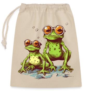 Grenouilles vertes fraîches avec des lunettes de soleil orange - Sac cadeau en coton avec cordon (25 x 30 cm) - nature - Devant