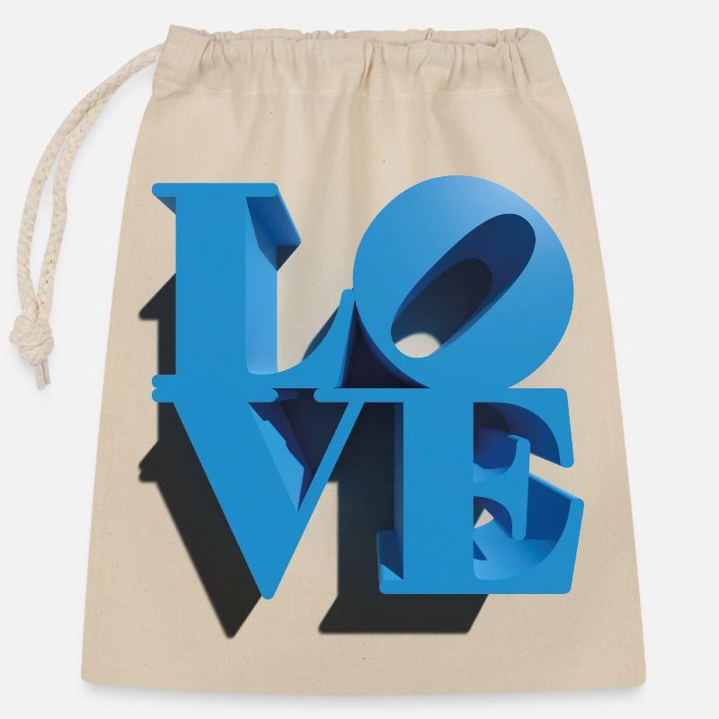 LOVE 3D Cyan - Closable cotton gift bag (25x30cm) - nature
