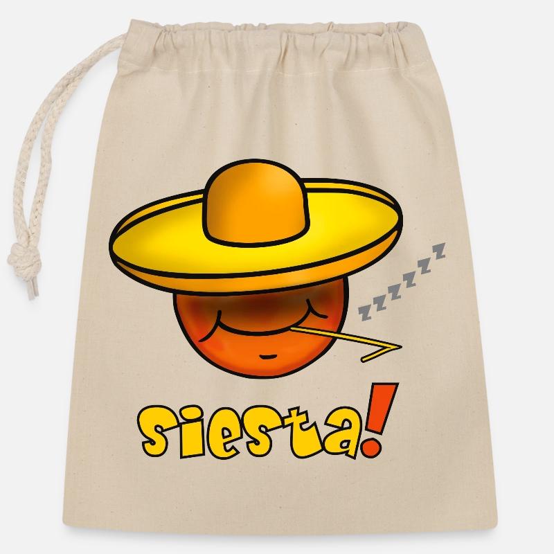 Siesta - Funny Emoticon with Sombrero Hat - Closable cotton gift bag (25x30cm) - nature