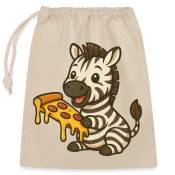 mignon zèbre dessin animé pizza amateur de pizza manger - Sac cadeau en coton avec cordon (25 x 30 cm) - nature - Devant
