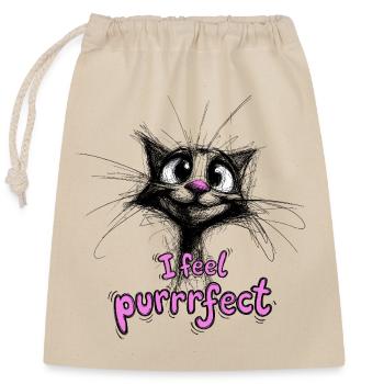 Super süße Katze - I feel purrrfect - Verschließbarer Geschenkbeutel aus Baumwolle (25x30cm) - Natur - Vorne