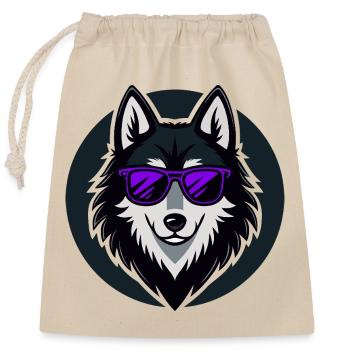 Husky glam purple glasses - Closable cotton gift bag (25x30cm) - nature - Front