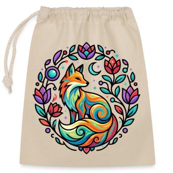 Stylisches Fuchs Mond Rosen Ranken Sterne Mandala - Verschließbarer Geschenkbeutel aus Baumwolle (25x30cm) - Natur - Vorne
