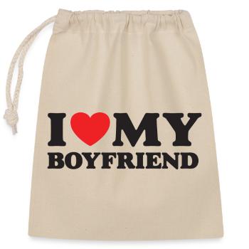 J’aime mon petit ami - Sac cadeau en coton avec cordon (25 x 30 cm) - nature - Devant
