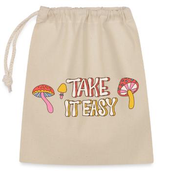 Take It Easy – Retro Mushroom 70s Design - Closable cotton gift bag (25x30cm) - nature - Front