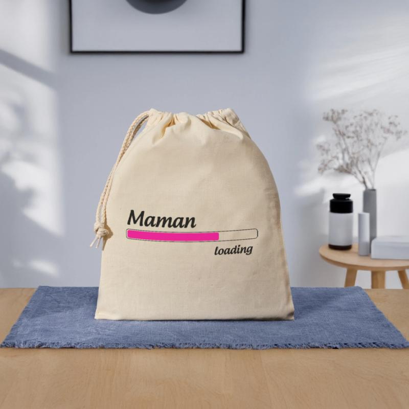 Maman loading... Please Wait - Future Mère Sac cadeau en coton avec cordon (25 x 30 cm)