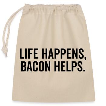 Life Happens Bacon Helps - Closable cotton gift bag (25x30cm) - nature - Front