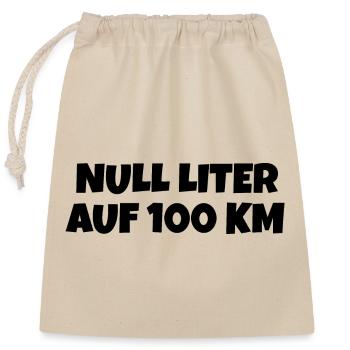 Null Liter auf 100 Km Fahrrad Spruch - Verschließbarer Geschenkbeutel aus Baumwolle (25x30cm) - Natur - Vorne