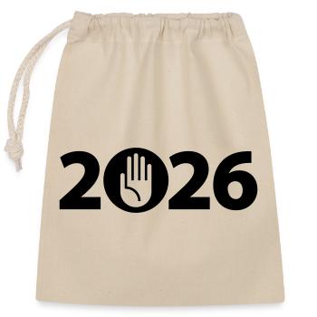 Stop, Hello, Attention 2026 - Closable cotton gift bag (25x30cm) - nature - Front