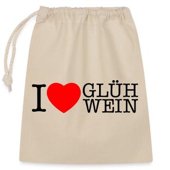 I love Glühwein Weihnachten Spruch - Verschließbarer Geschenkbeutel aus Baumwolle (25x30cm) - Natur - Vorne