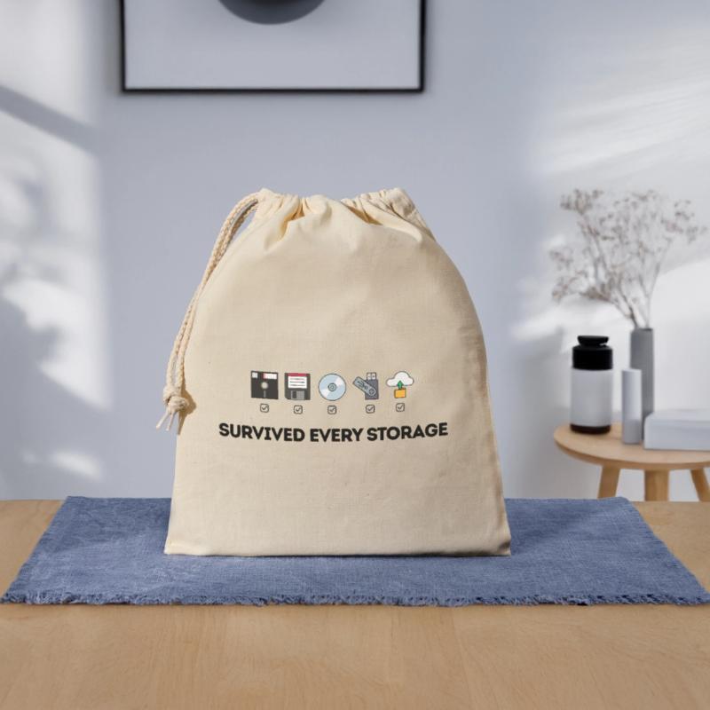 Data Storage Evolution - Tech Icons Closable cotton gift bag (25x30cm)