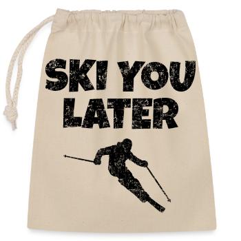 Ski you later (vintage / black) skier - Closable cotton gift bag (25x30cm) - nature - Front
